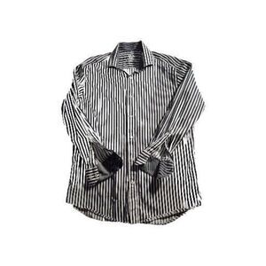 Bugatchi Mens 16.5 32/33 White‎ Black Striped Dress Button Long Sleeve Sh…